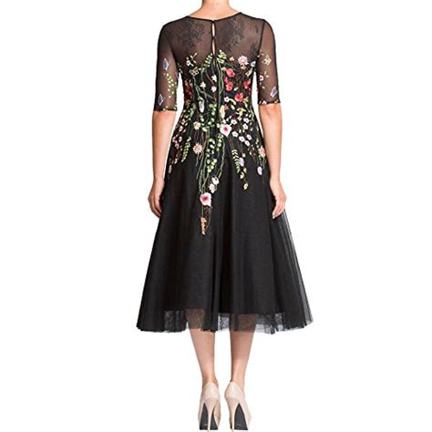 Lmbridal Womens Half Sleeves Floral Print Formal Dress Tea Length Gown