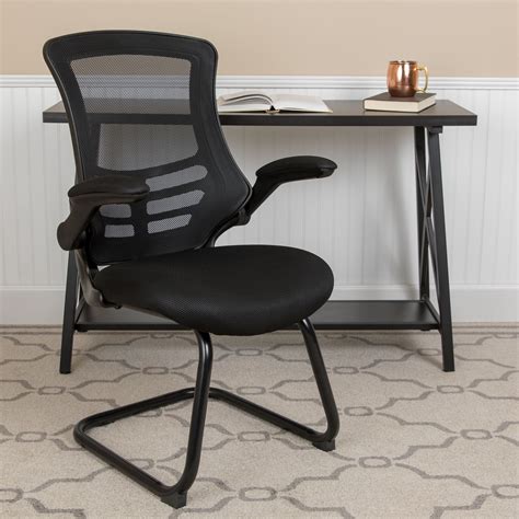 Flash Furniture Black Mesh Sled Base Side Reception Chair With Flip Up