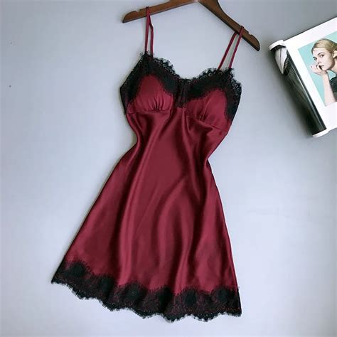 Lisacmvpnel Spaghetti Strap Lace Sexxy Women Nightgown With Pad Deep V Female Lingerie