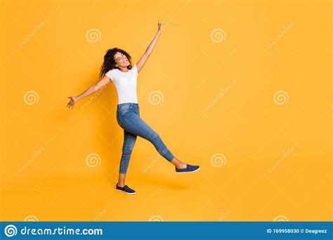 Full Length Body Size Turned Photo Of Cheerful Pretty Crazy Dancing