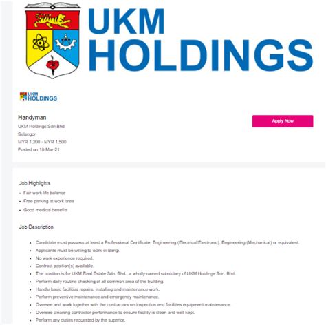 Permohonan adalah dipelawa daripada warganegara malaysia. Jawatan Kosong Di UKM Holdings - TCER.MY