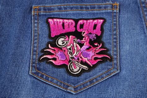 Biker Chick Small Wheeley Girl Patch In Pink Embroidered Patches By