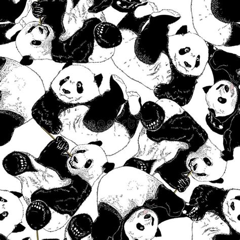 Seamless Pattern With A Cartoon Young Pandas Very Close To Each Other