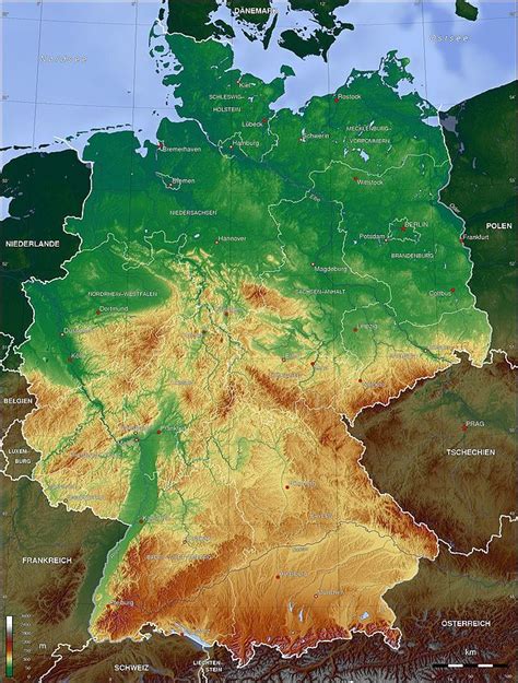 A Large Map Of Germany With All The Major Cities On Its Borders And Rivers