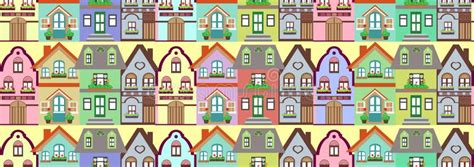 Seamless Pattern Cottage Houses Stock Vector Illustration Of Detailed