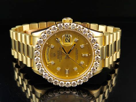 18k Mens Yellow Gold Rolex Presidential Day Date 36mm Prong Diamond