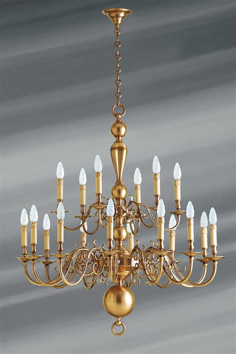 18 Lights Dutch Style Brass Chandelier Lucien Gau Massive Bronze