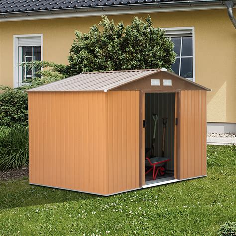 Outsunny 9x6ft Garden Shed Outdoor Foundation Storage Unit Metal Tool