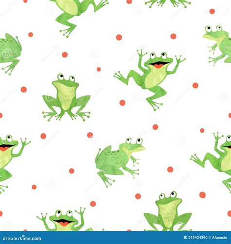 Cute Frog Pattern Seamless Vector Background With Cartoon Green Frogs