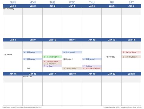 Download A 3 Week Calendar Template From Excel Calendar