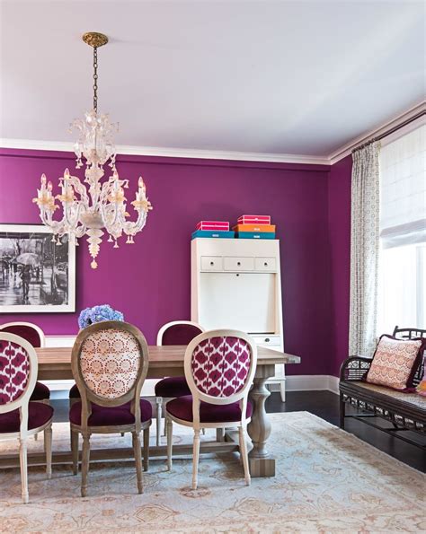 Royal Purple Dining Room With Patterned Dining Chairs Rebecca Soskin