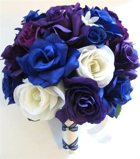 Artificial flower plum blossom stem. Wedding Flowers Silk Bridal Bouquet 17 Piece Package ROYAL ...