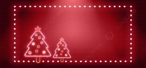 Christmas Neon Trees Red Lights Background Merry Christmas Tree