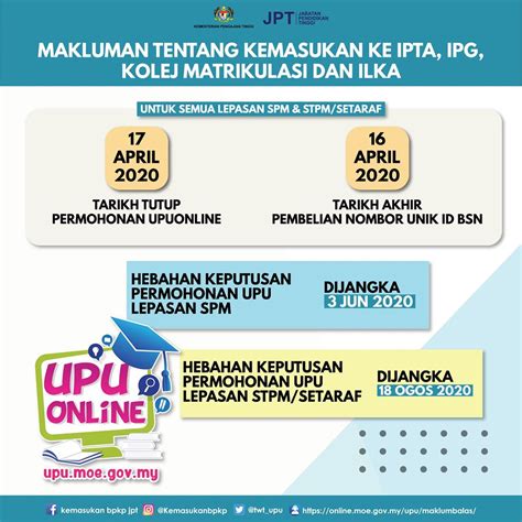 Menerusi kementerian pendidikan malaysia (kpm). Hebahan Keputusan Rasmi Permohonan UPU Lepasan SPM & STPM 2020