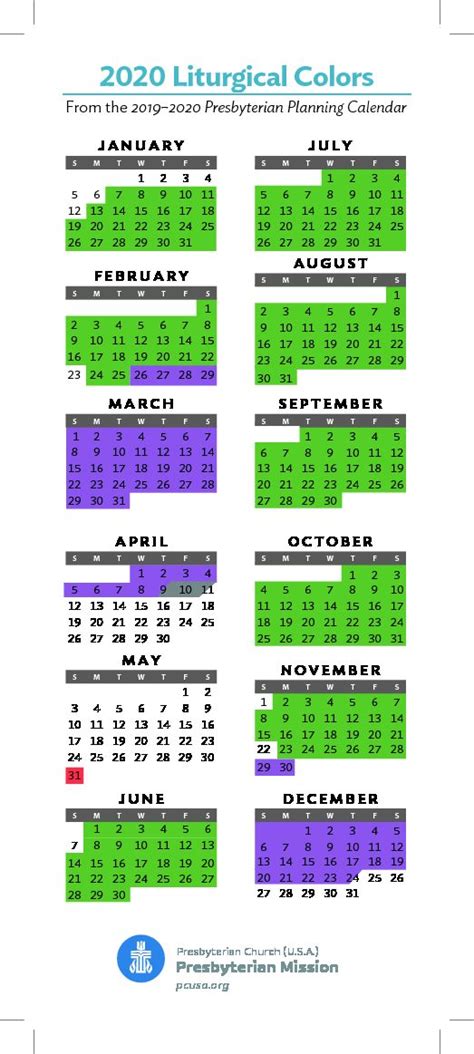 Liturgical Colors Calendar 2020 Exam Calendar