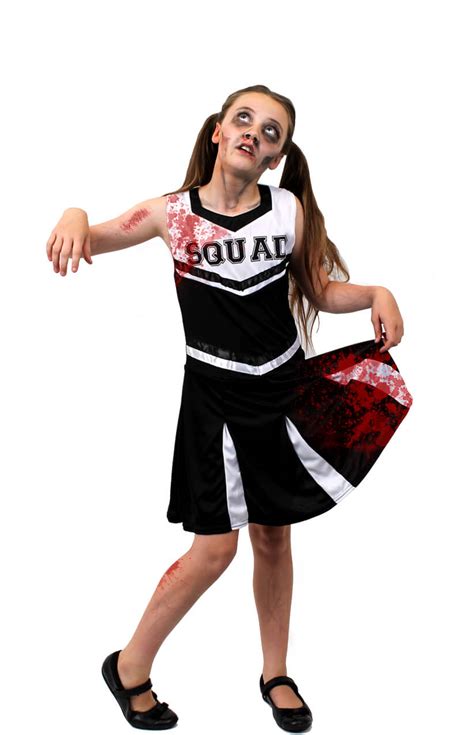 Girls Black Zombie Cheerleader Halloween Fancy Dress Costume I Love