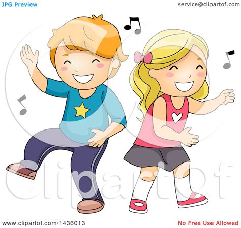 Clipart Of A Caucasian Boy And Girl Dancing To Music Royalty Free