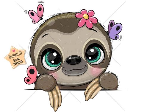 Cute Sloth Png Digital Download Clipart Cartoon Graphics Etsy Sloth