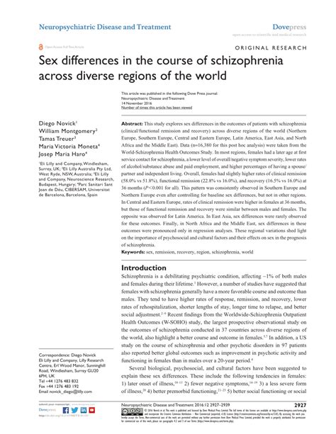 Pdf Sex Differences In The Course Of Schizophrenia Across Diverse