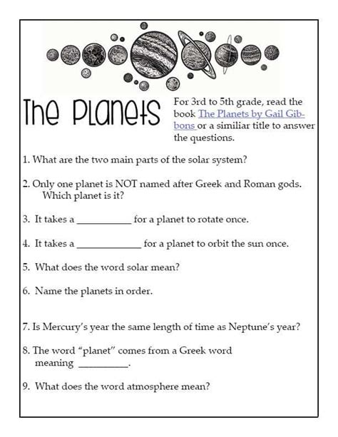 Planets Reading Worksheet 1st Grade