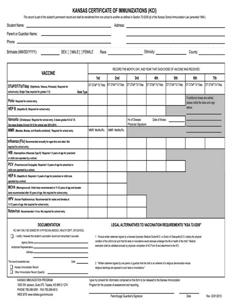 2013 Form Ks Certificate Of Immunization Kci Fill Online Printable