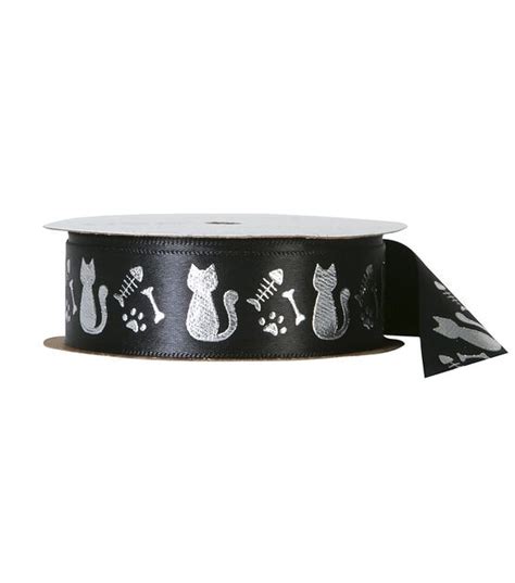 Offray Satin Ribbon 78x9 Kitty Cats On Black Joann