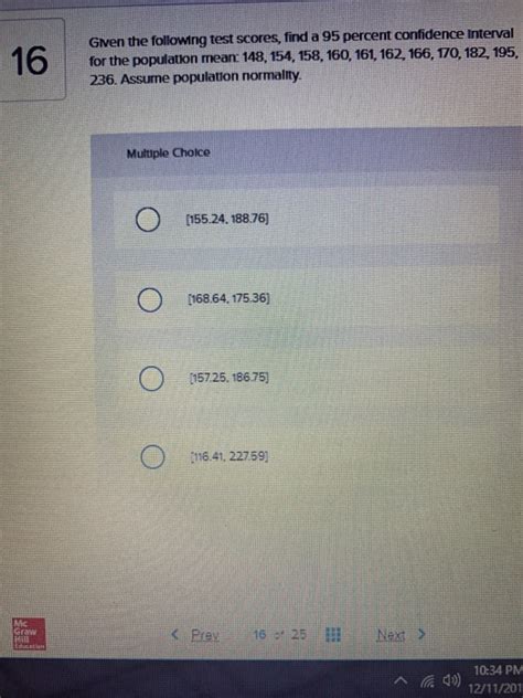 Solved 16 Given The Following Test Scores Find A 95 Percent