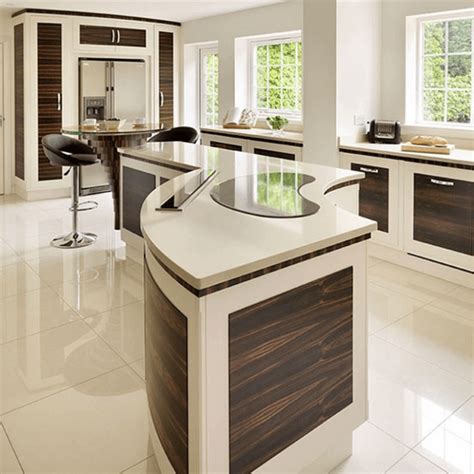 How to replace kitchen cabinets. Curved White Modern Kitchen Island with brown panel ...