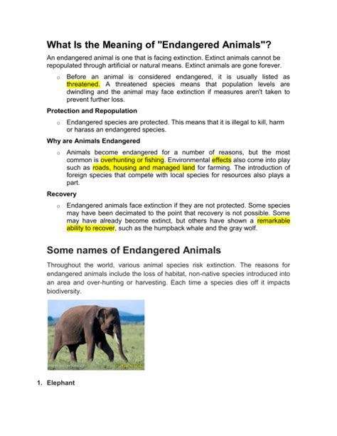What Is The Meaning Of Endangered Animals
