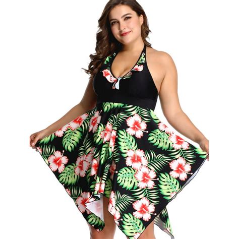 Sexy Dance Floral Swimdress For Women Plus Size Swimsuit Tummy Control