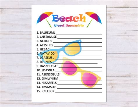 Set Of 2 Beach Word Games Word Search And Word Scramble Etsy