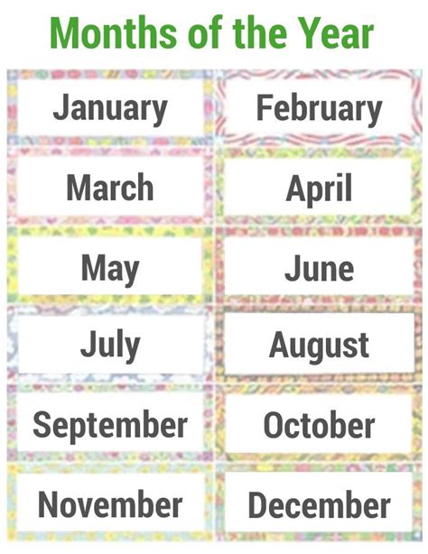 Months Of The Year Printables Free