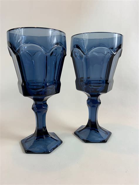 Vintage Fostoria Blue Wine Goblets Etsy Wine Goblets Fostoria Mason Jar Wine Glass