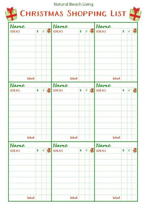 A Christmas Shopping List Is Shown In This Printable Template For The