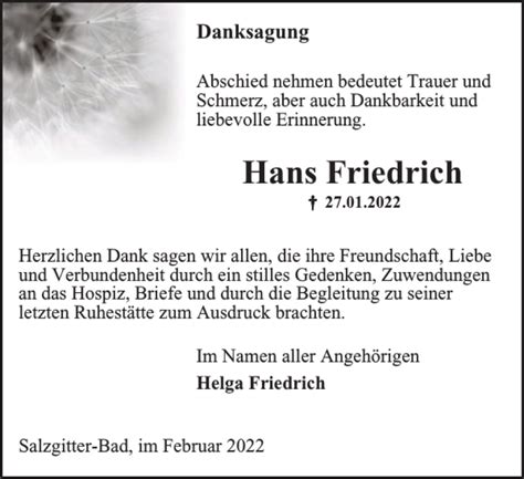 Traueranzeigen Von Hans Friedrich Trauer38 De