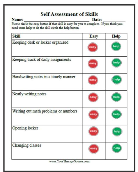 Printable Self Care Assessment Worksheet