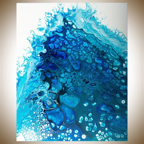 Acrylic Pour Blue Abstract Painting Original Artwork Fluid Etsy