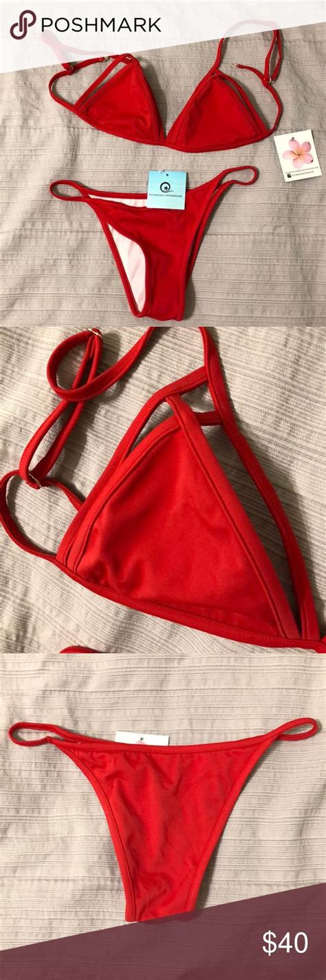 Red Plumeria Bikini Bikinis Swimwear Plumeria