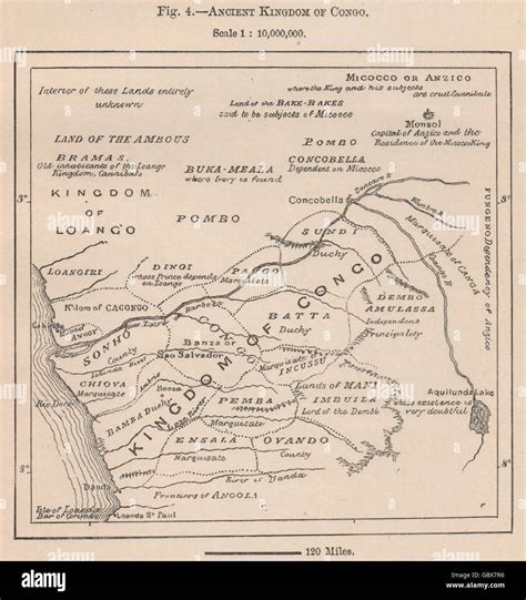 Ancient Kingdom Of Kongo Congo Africa Angola 1885 Antique Map Stock