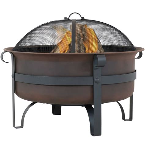 Sunnydaze Large Bronze Cauldron Outdoor Fire Pit Bowl Round Wood