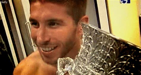 #sergio ramos #real madrid #raphael varane #football #orgasm #mesut ozil #cristiano ronaldo. Gif : Sergio Ramos pouts with Super Cup trophy | 101 Great ...