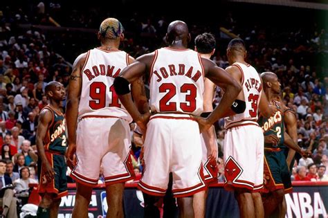 I should've been moses, rodman added. Dennis Rodman, Michael Jordan and Scottie Pippen huddle ...