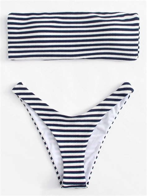 Striped Bandeau Bikini Set Sheinsheinside