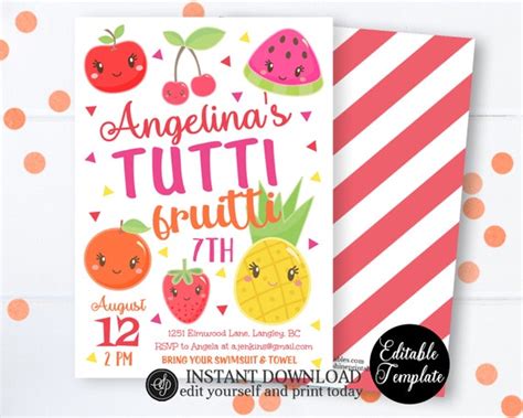 Printable Tutti Frutti Birthday Invitation Tutti Frutti Party
