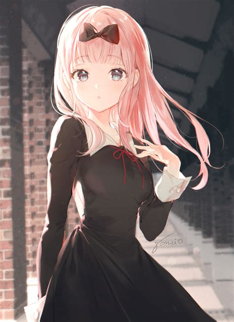 wallpaper gadis anime chika fujiwara rambut merah muda kaguya sama love is war 1308x1800