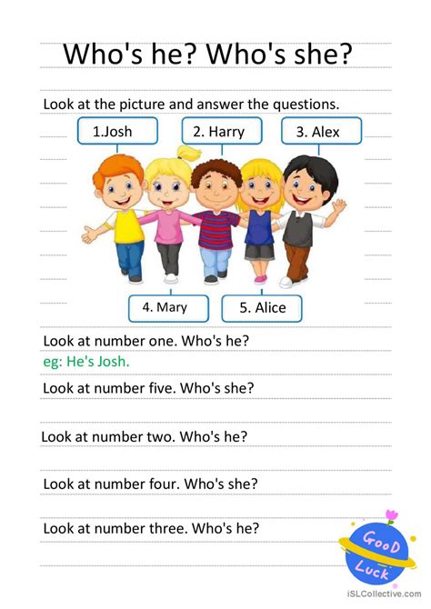 Whos He Whos She English Esl Worksheets Pdf And Doc