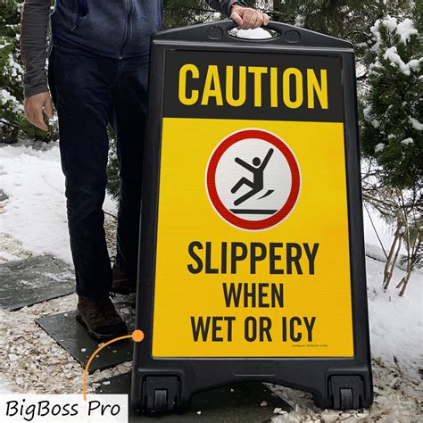 Caution Slippery When Wet Icy Sidewalk Sign