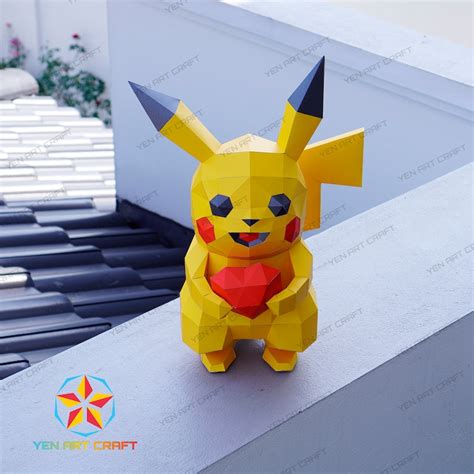 Pikachu Papercraft PDF 3D SVG Template Low Poly Pikachu Diy Etsy Canada