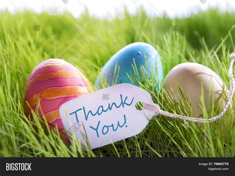 Happy Easter Background With Colorful Eggs And Label With Text Thank