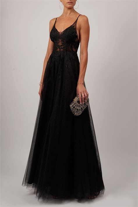 Black Mc11938 Embroidered Lace Evening Dress